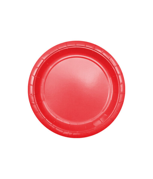Disposable 9inch paper plate in red colour coming in pack of 12