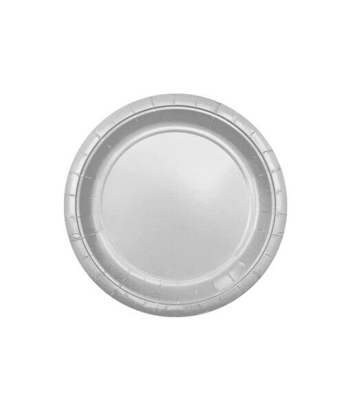 Disposable 9inch paper plate in metallic silver colour coming in pack of 12