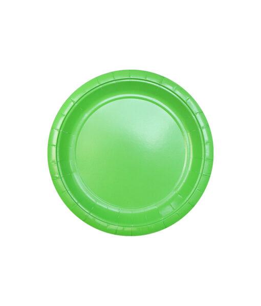 Disposable 9inch paper plate in lime green colour coming in pack of 12