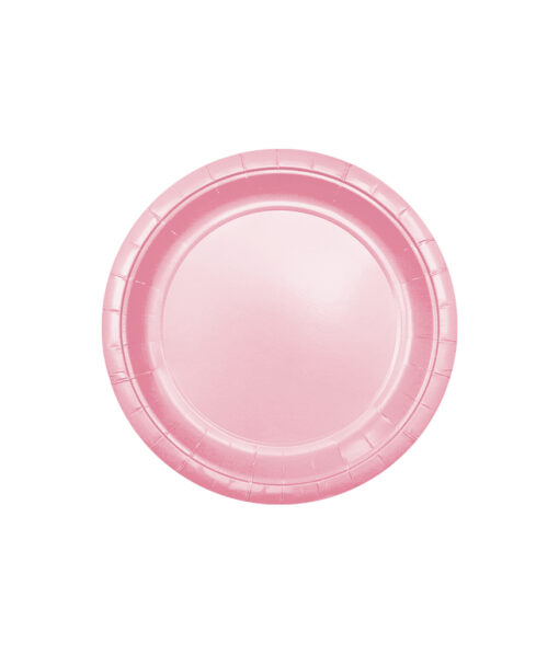 Disposable 9inch paper plate in light baby pink colour coming in pack of 12