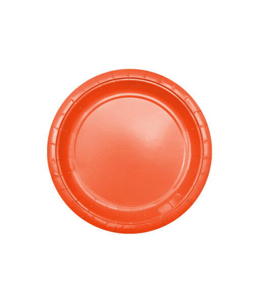 Disposable 9inch paper plate in orange colour coming in pack of 12