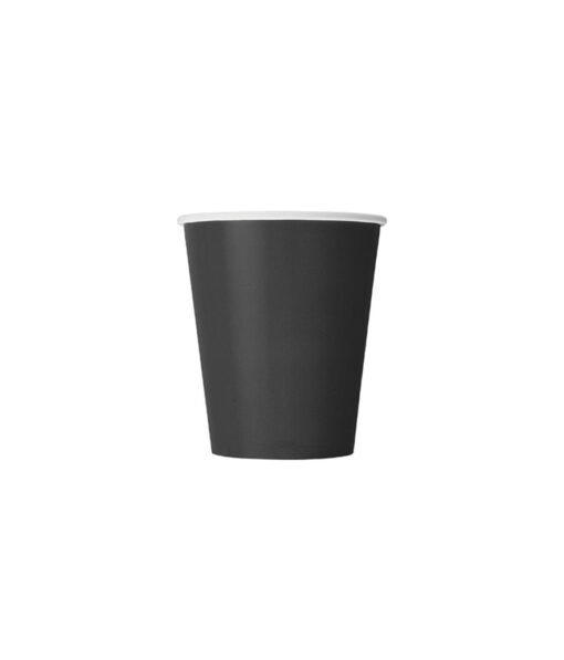 Disposable 9oz paper cup in matte black colour coming in pack of 20