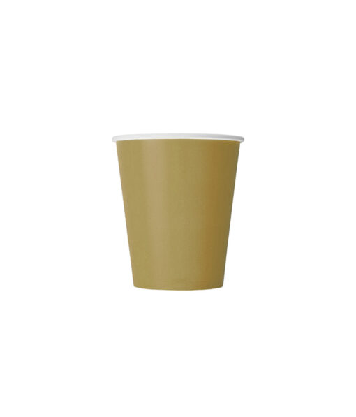 Disposable 9oz paper cup in metallic gold colour coming in pack of 20