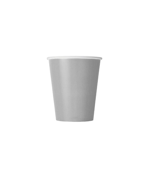 Disposable 9oz paper cup in metallic silver colour coming in pack of 20