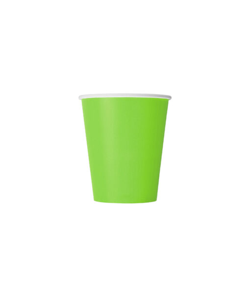 Disposable 9oz paper cup in lime green colour coming in pack of 20