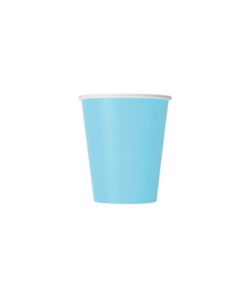 Disposable 9oz paper cup in light baby blue colour coming in pack of 20