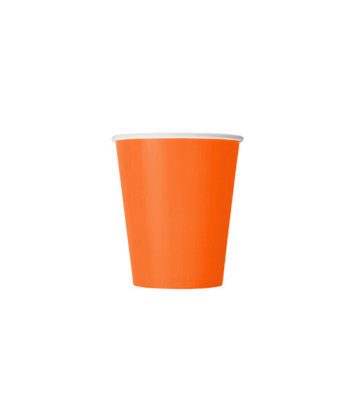 Disposable 9oz paper cup in orange colour coming in pack of 20