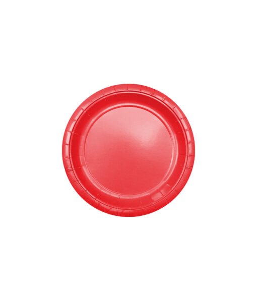 Disposable 7inch paper plate in red colour coming in pack of 20