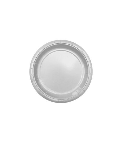 Disposable 7inch paper plate in metallic silver colour coming in pack of 20