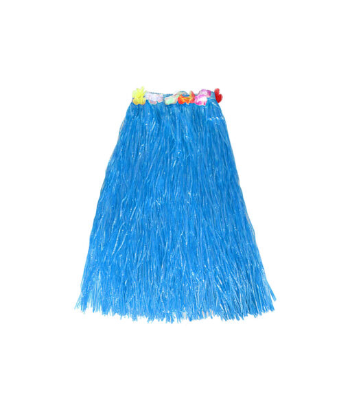 Long hula skirt with flower in blue colour in size of 80cm