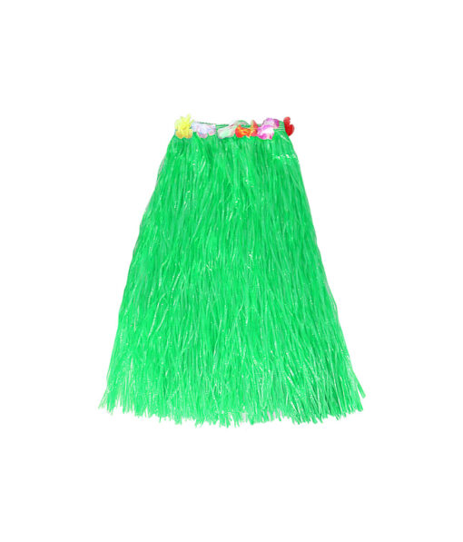 Long hula skirt with flower in green colour in size of 80cm