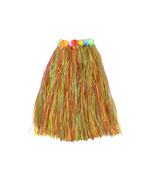 Long hula skirt with flower in rainbow colour in size of 80cm