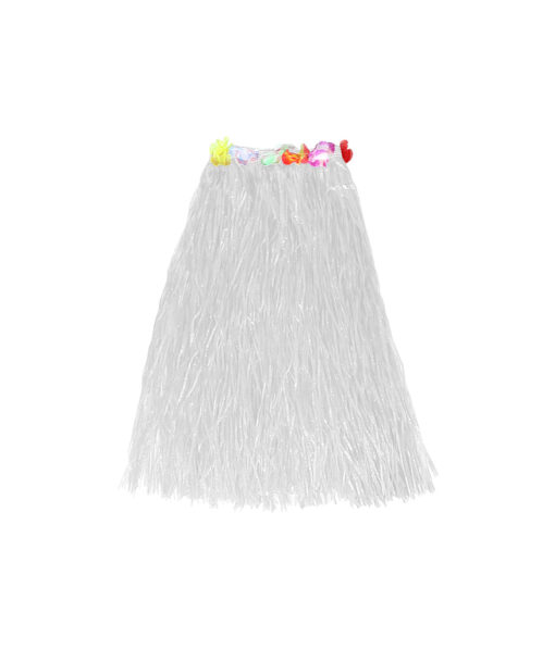 Long hula skirt with flower in white colour in size of 80cm