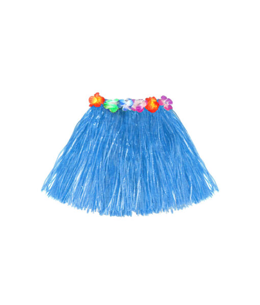 Short hula skirt with flowers in blue colour in size of 40cm