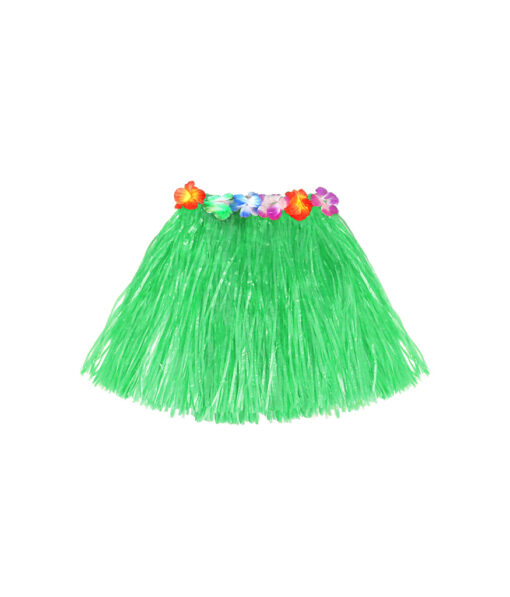 Short hula skirt with flowers in green colour in size of 40cm