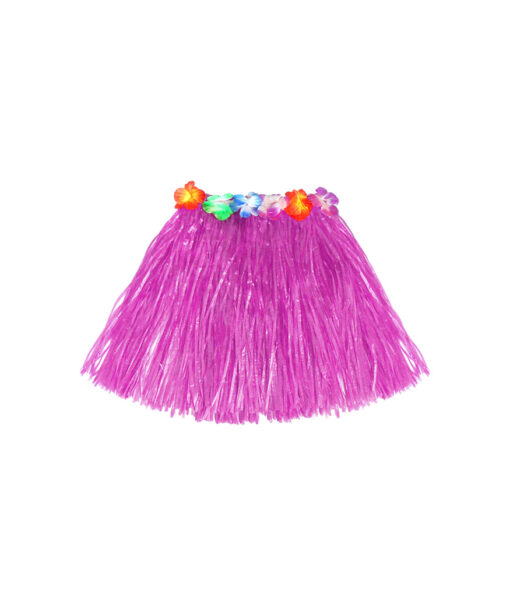 Short hula skirt with flowers in hot pink colour in size of 40cm