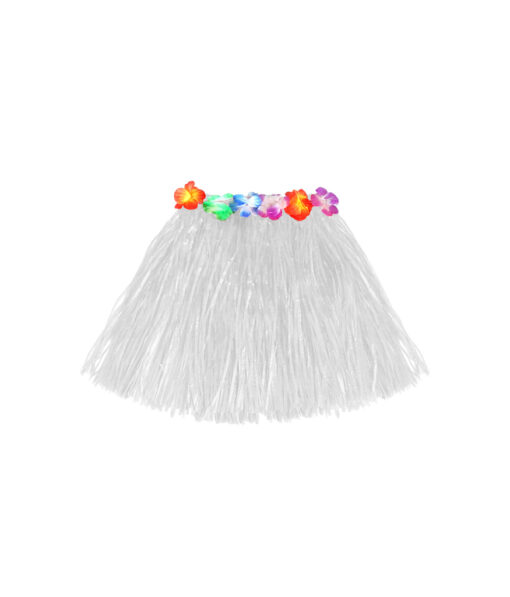 Short hula skirt with flowers in white colour in size of 40cm