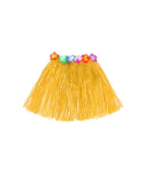 Short hula skirt with flowers in yellow colour in size of 40cm