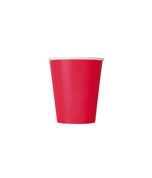 Disposable 9oz paper cup in red colour coming in pack of 20
