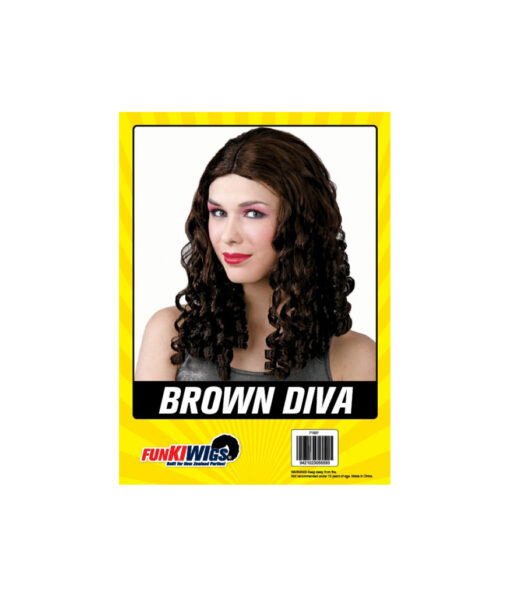 Brown diva wig in shoulder length with curls