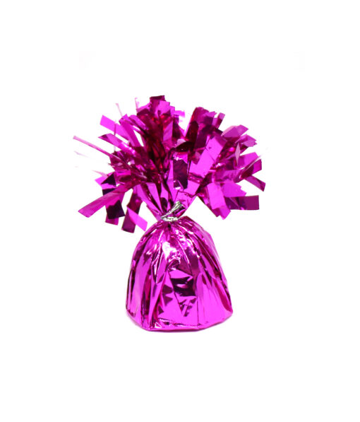 Hot pink foil balloon weight with decorative fringe