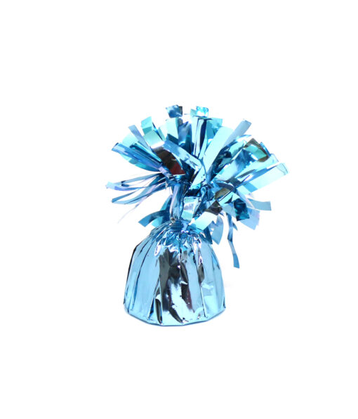 Light blue foil balloon weight with decorative fringe