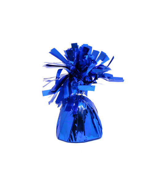 Royal blue foil balloon weight with decorative fringe