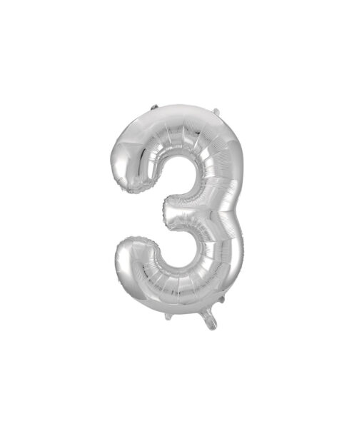 Silver "3" number symbol foil balloon