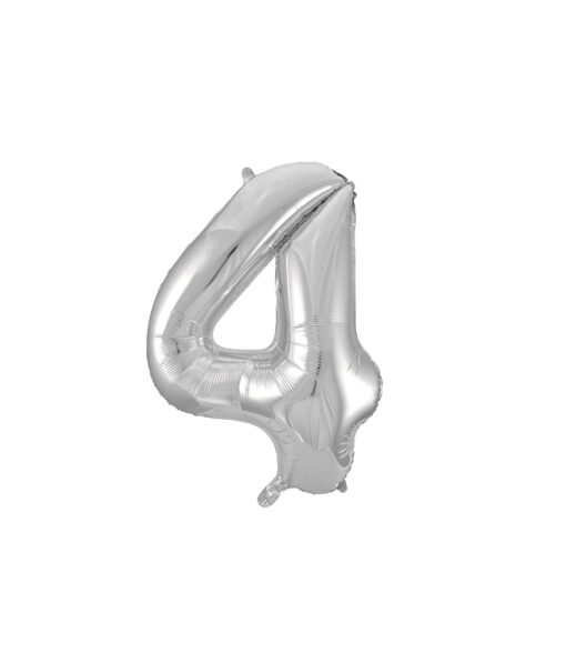 Silver "4" number symbol foil balloon