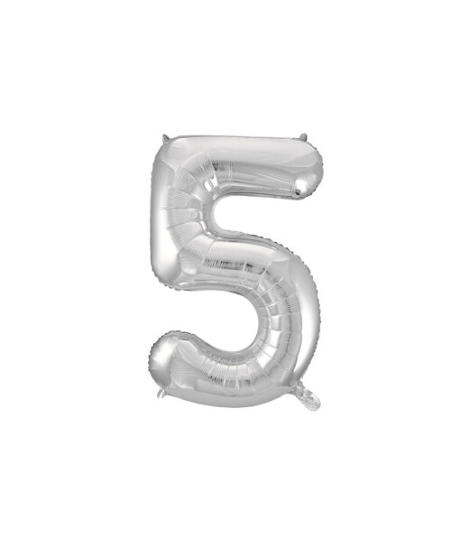 Silver "5" number symbol foil balloon