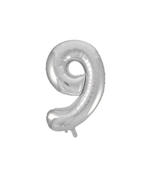 Silver "9" number symbol foil balloon