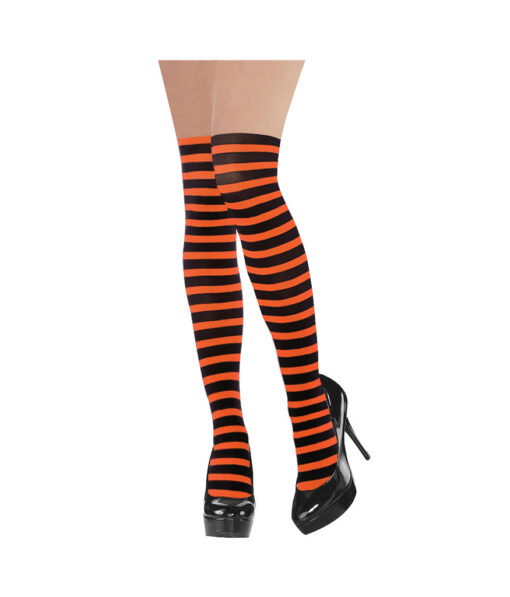 Orange and black striped thigh high stockings