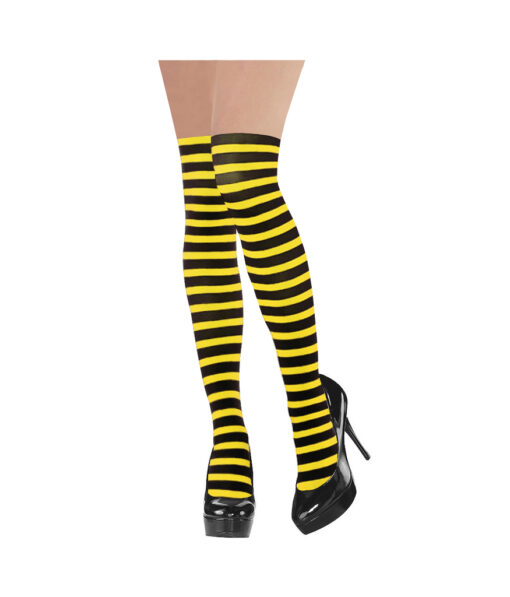 Yellow and black striped thigh high stockings