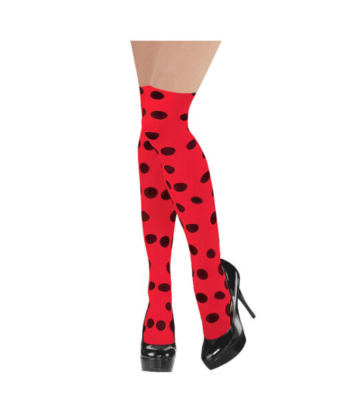 Red with black dots thigh high stockings