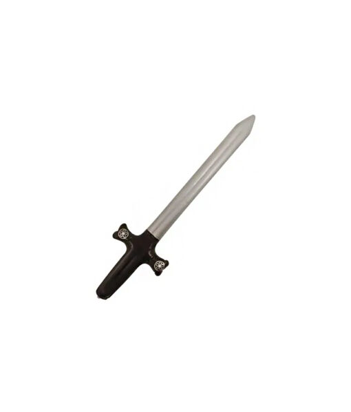 Inflatable sword prop with black hilt and metallic grey blade in size of 80cm