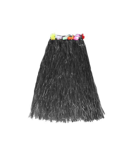 Long hula skirt with flower in black colour in size of 80cm