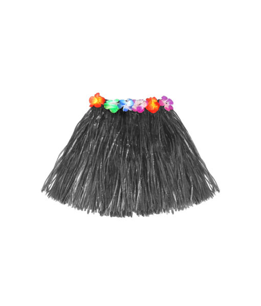Short hula skirt with flowers in black colour in size of 40cm