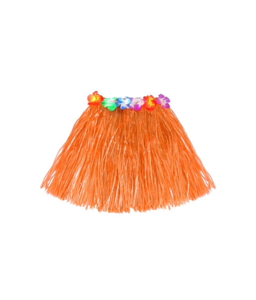 Short hula skirt with flowers in orange colour in size of 40cm