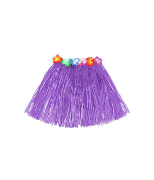 Short hula skirt with flowers in purple colour in size of 40cm