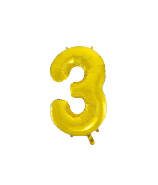 Golden "3" number symbol foil balloon