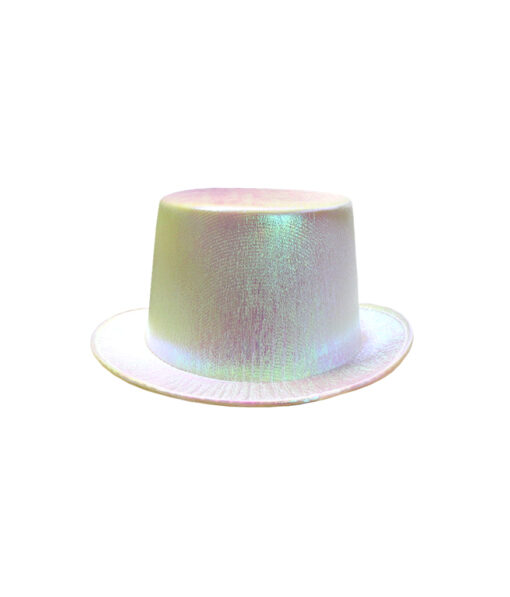 Shiny pearl white colour iridescent top hat