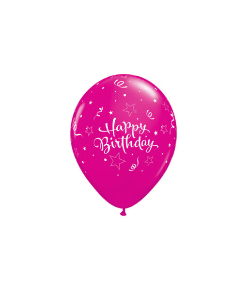 Hot pink latex balloon with happy birthday design