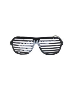 Black shutter glasses with white fern design going across