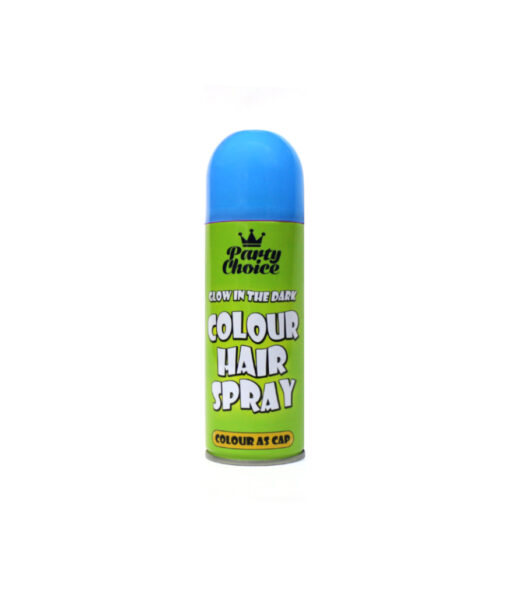 Blue glow in the dark coloured hair spray coming in container of 200ml