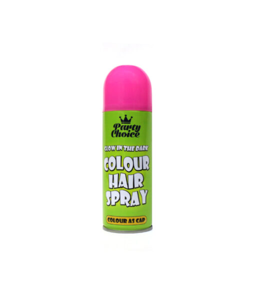 Pink glow in the dark coloured hair spray coming in container of 200ml