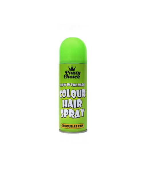 Green glow in the dark coloured hair spray coming in container of 200ml