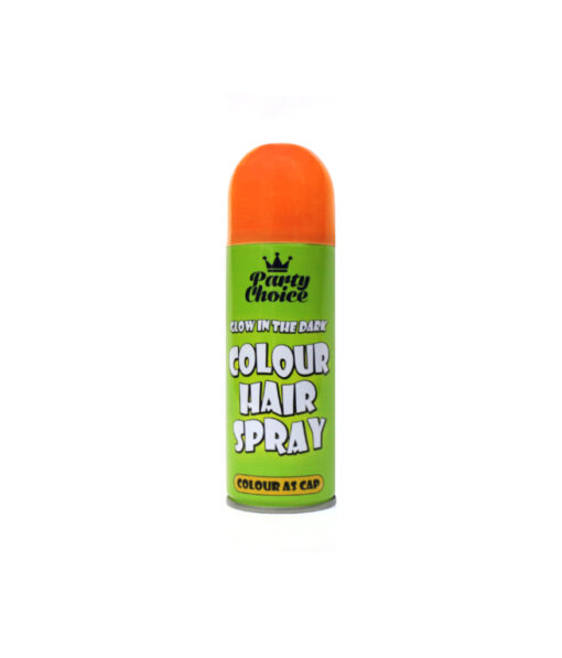 Orange glow in the dark coloured hair spray coming in container of 200ml