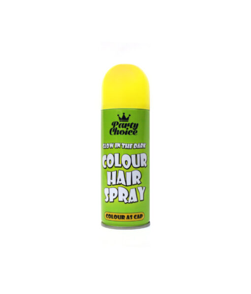 Yellow glow in the dark coloured hair spray coming in container of 200ml