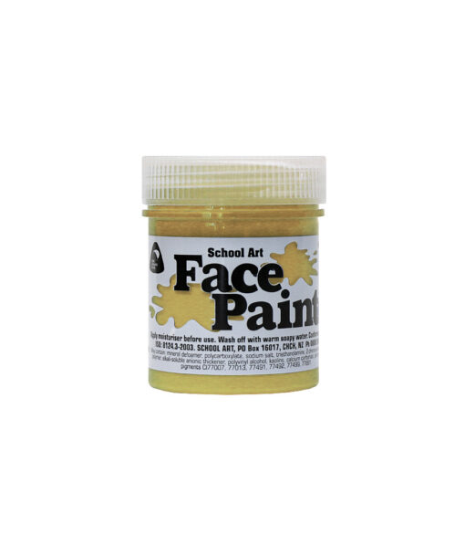 Gold face paint for school art, decoration and costumes coming in 60ml tub