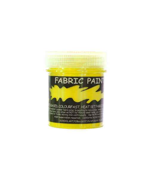 Yellow fabric paint in 60ml tub with heat set application